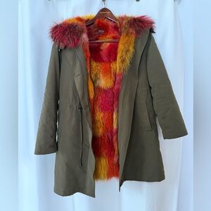 Stylish Olive Utility Jacket with removable Fur